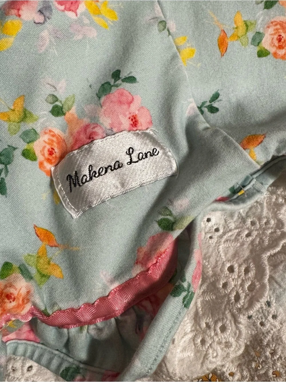 Makena Lane Blue Floral Ruffle Lace Dress Size 14 Boutique